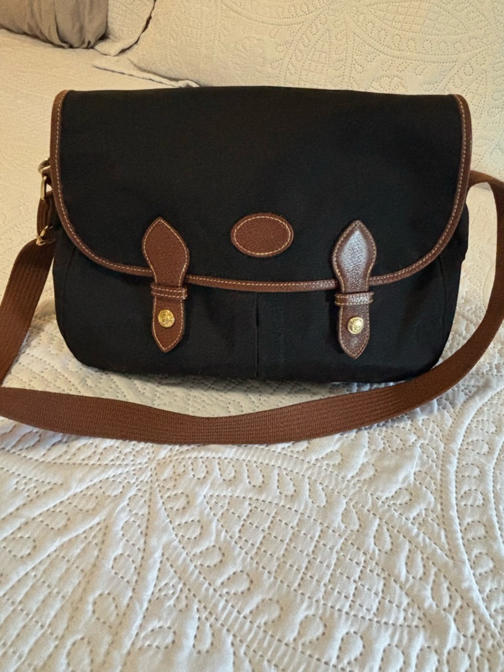 Vintage Longchamp Black Canvas Messenger Bag *authentic- see COA*